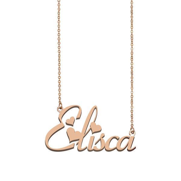 

elisca name necklace pendant for women girls birthday gift custom nameplate kids friends jewelry 18k gold plated stainless steel, Silver
