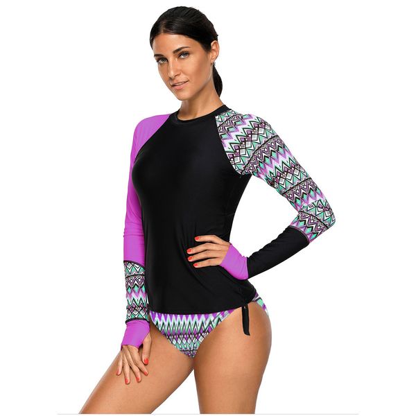 Surfing Mulheres Rash Guard Swimwear manga comprida Rashguard Biking camisas Surf Top Retro impressão que executam Shirt Two Piece Swimsuit