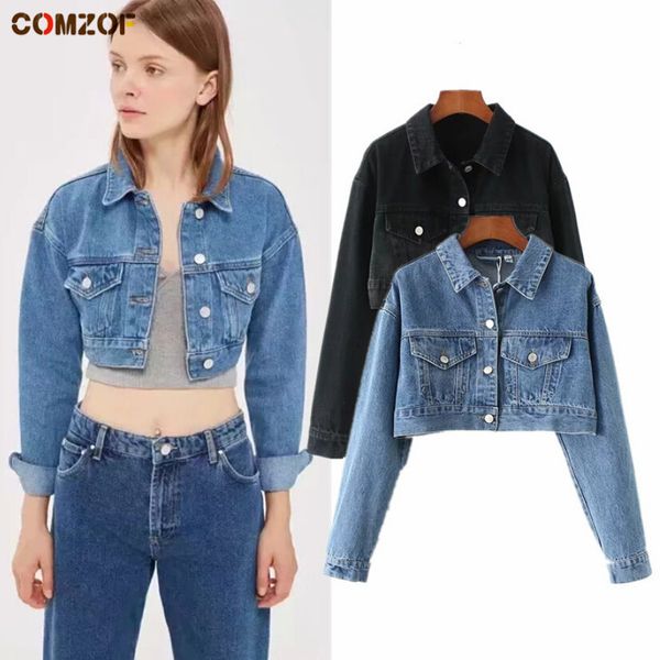 Outono mais novo mulheres denim jaqueta de manga comprida crop top casacos das mulheres europa e américa calças de brim curtas casacos casaco feminino