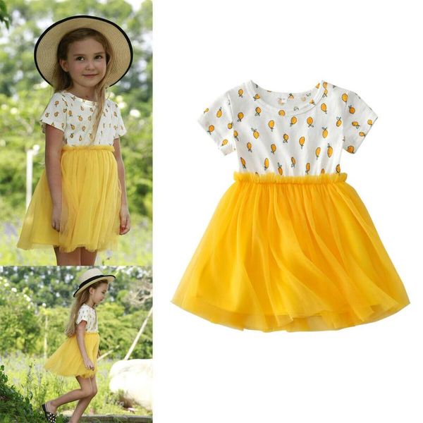 

1-6y summer kid baby girl фрукты печати платье кружева лоскутная тюль повседневные платья принцессы партии pageant, Red;yellow