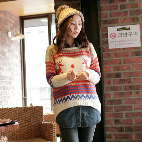 

fawn christmas sweater women autumn winter sweater knitwear turtleneck jacket oversold source pullover women sweaters, White;black
