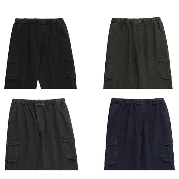 

men casual fashion elastic waist solid full length spring, autumn, summer loose pocket long straight pants, Black
