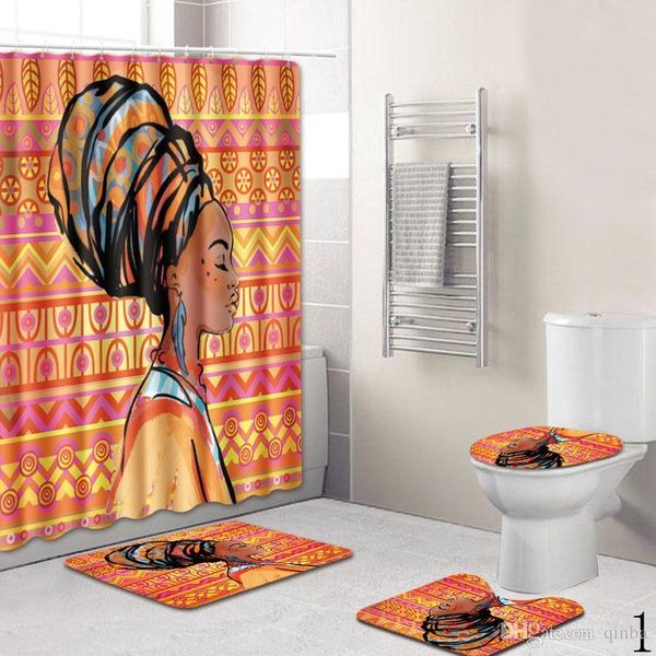 

bathroom floor mat decoration set 45 * 75cm50 * 80cm shower curtain carpet four-piece toilet seat cushion non-slip absorbent pad