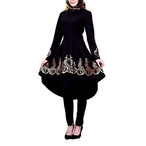 

women muslim gown abaya long sleeve print fish tail hem dress jilbab kaftan 2020, Red