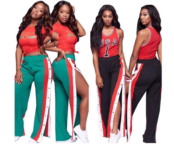 

2020new european and american designer women's side split rivet 3-color casual pants sports pants autumn zl907, Black