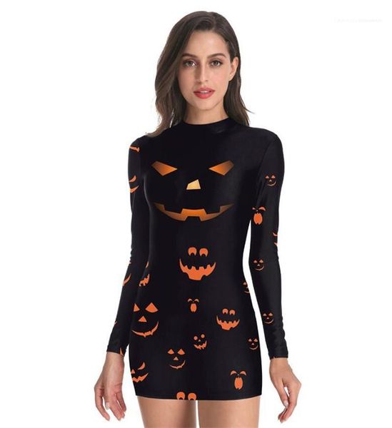 

тыква печать тощий короткое платье donna фестиваль с длинным рукавом платье halloween рынк дизайнер платье партии dark, White;black