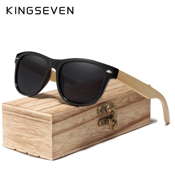 

kingseven 2019 handmade polarized sunglasses women men natural bamboo colorful lens frame spring legs oculos de sol, White;black