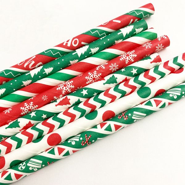 

25pcs paper straws christmas dot snowflake tree print disposable paper drinking straws decor christmas party decoration