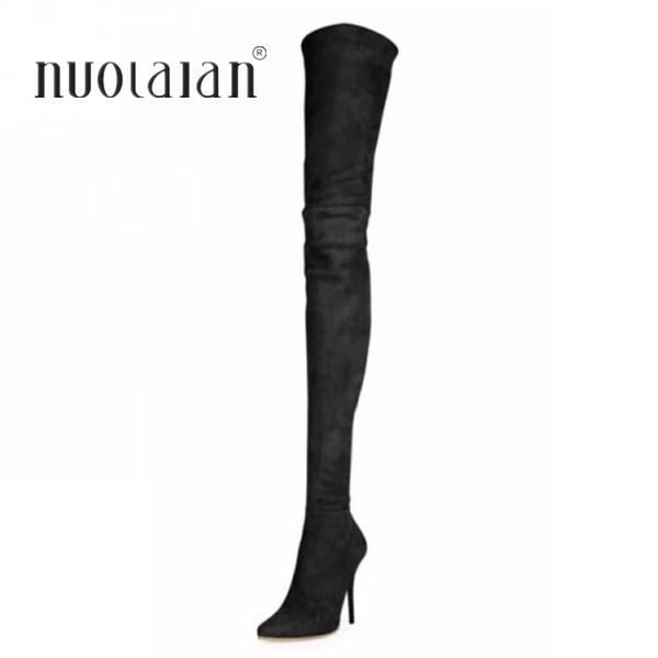 

2019 women thigh high boots stretch fabrics over the knee boots for women fashion autumn winter long woman shoes, Black