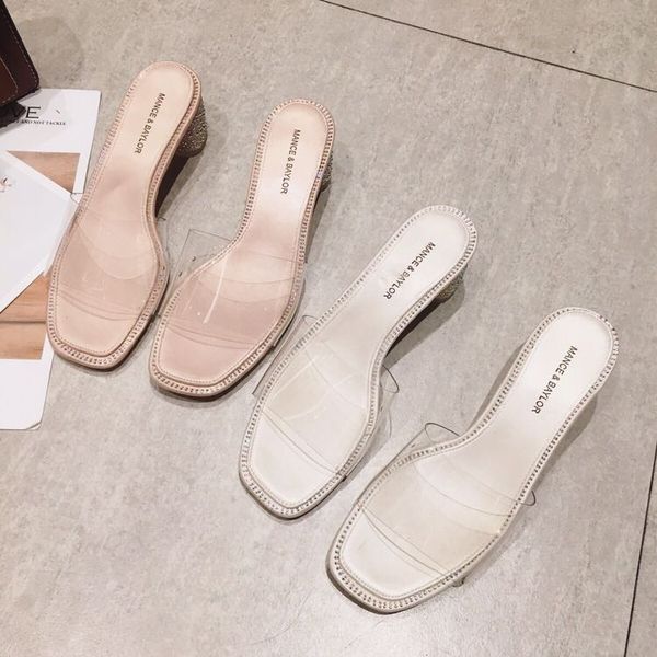 

slippers casual med shoes slipers women slides square heel summer 2020 block scandals fashion rubber rome pu hoof heels, Black