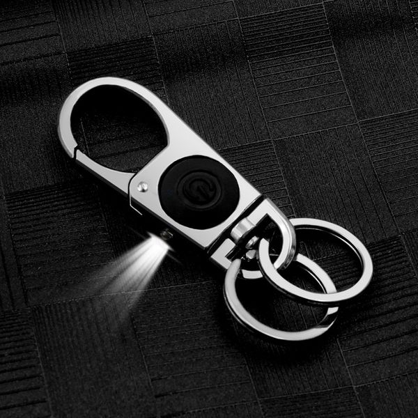 

nuobu men's car metallic light keychain waist led light double ring creative personality key pendant, more outstanding, Silver