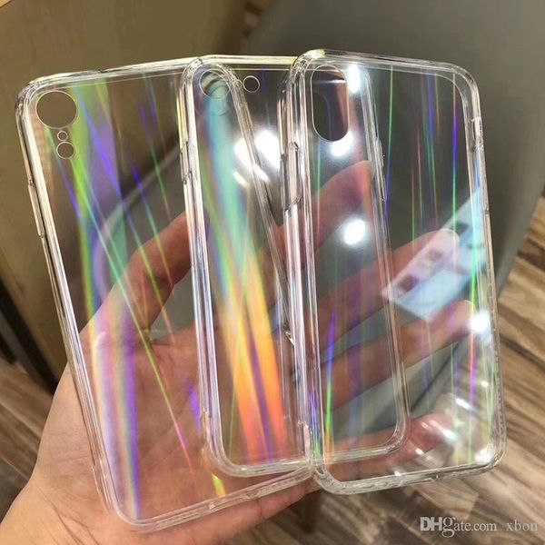 Capas de laser do arco-íris do gradiente para iphone x xs max XR transparente para iphone 11 XR 6 6S 7 8 mais tampas acrílicas claras