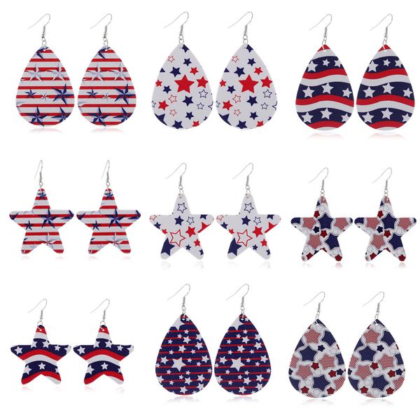 

new colorful star print pu leather earrings teardrop star shape earrings for women faux leather drop jewelry wholesale, Silver