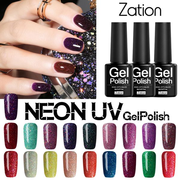 

zation bling glitter neon uv led gel nail polish stamping enamel nail art manicure vernis semi permanant colors hybrid varnishes, Red;pink