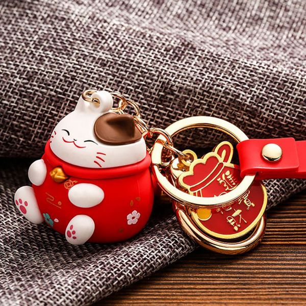 

lucky cat cute keychain 3d zinc alloy key chains fashion gift doll car bag decoration keychain, Black