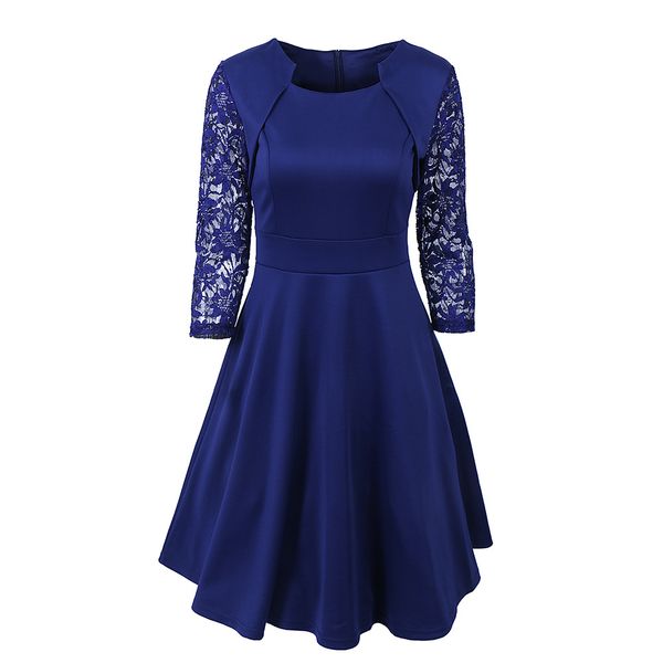 

knee-length woman lace dress 2018 spring summer square collar women dresses fit and flare women clothes 2018, Black;gray