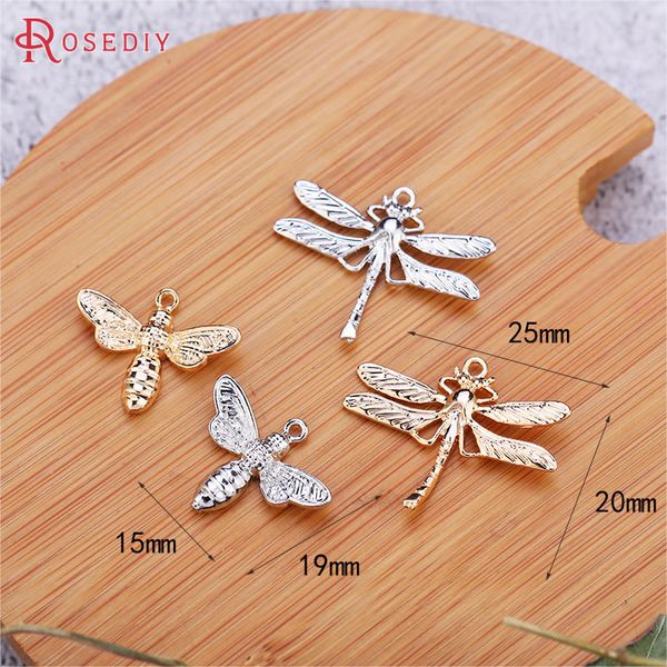 

6pcs 24k gold color plated brass dragonfly and bee charms pendants diy jewelry findings earrings accessories wholesale, Bronze;silver