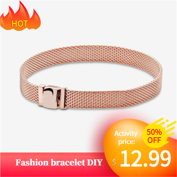 

2019 925 sterling silver bracelet reflexions mesh bracelet reflexion & safety chains charms for women diy jewelry, Black