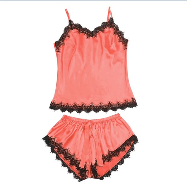 

2pcs женщины атласные кружева сплошной цвет рукавов топы шорты белье babydoll белье пижамы набор nightdress дамы одежда, Blue;gray