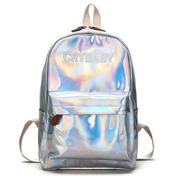 

laser backpack casual travel bags women girls rucksack pu leather holographic knapsack school bags for teenage girls