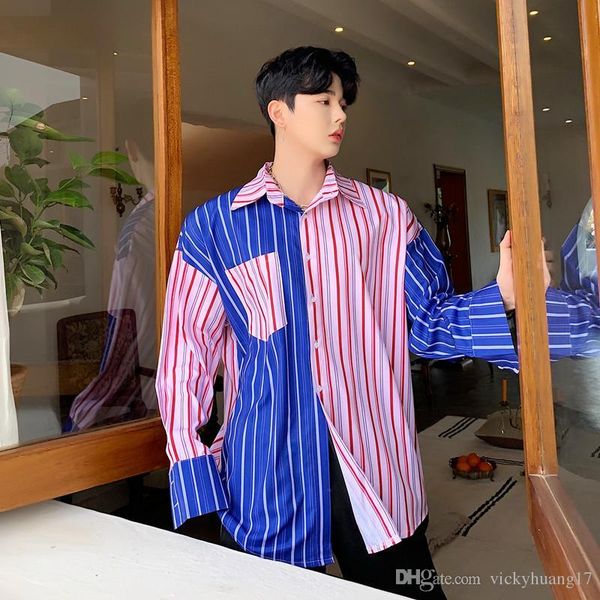 

streetwear hip hop party рубашка платья способ людей контраст цвет полосатого tie бизнес повседневные семь четверть рукав мужской, White;black