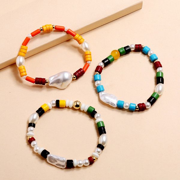 

noter 3pcs/set bohemian women bracelet imitation pearls charm braslet femme girl wood strand braclet beach summer jewelry gift, Golden;silver