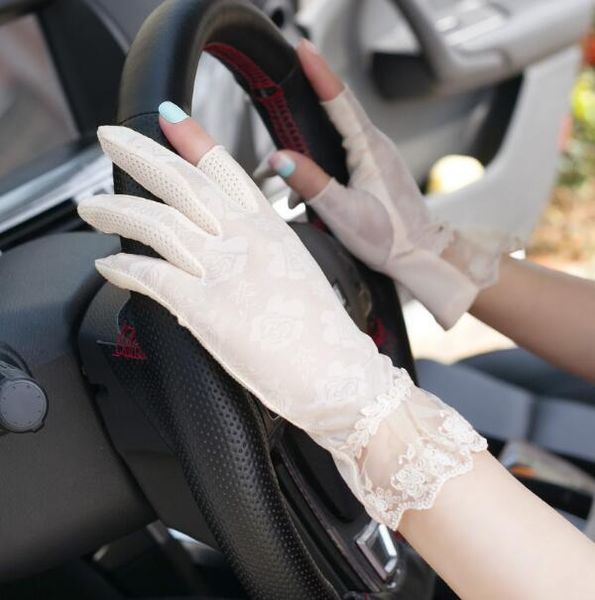 

women' spring summer thin sunscreen touch screen lace driving gloves female summer non-slip breathable riding gloves r835, Blue;gray