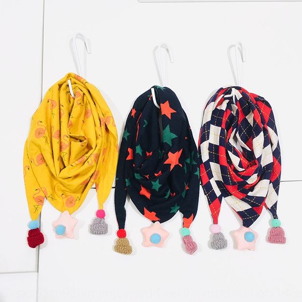 

japanese and korean geometric fruit hanging ball children's fruit cartoon printed cotton thickened warm triangle scarf student scarf, Red;brown