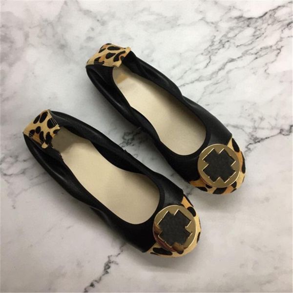 

new spring/autumn genuine leather women's shoes fashion solid casual loafers foldable ballet flats slip-on shallow women's flats, Black