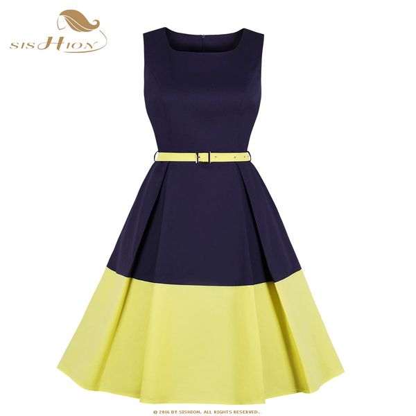 navy blue with yellow dress