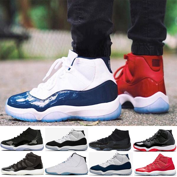 

11 11s basketball shoes cap and gown men women prom night gym red midnight navy low bred concord barons space jam sneakers