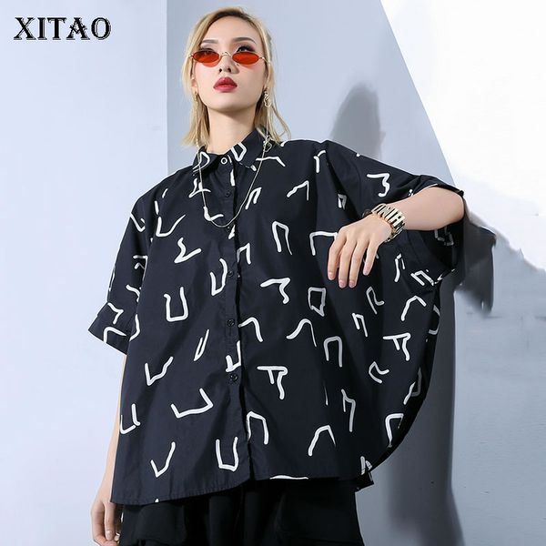 

xitao] fashion new women 2019 spring summer turn-down collar half sleeve shirt female print batwing sleeve blouse zll3249, White