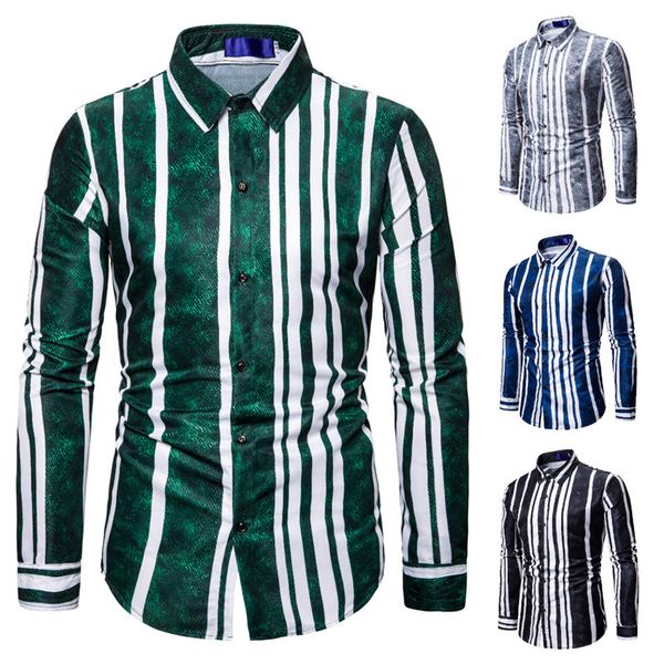 

mens dress shirts 2020 new european men's gradient stripe print loose men's long-sleeved shirt, White;black