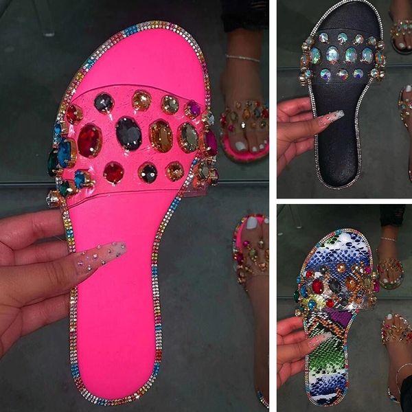 

slides women flip flops shoes slippers gemstone rhinestones shoes sandals ladies slides wild diamond slippers chanclas mujer, Black