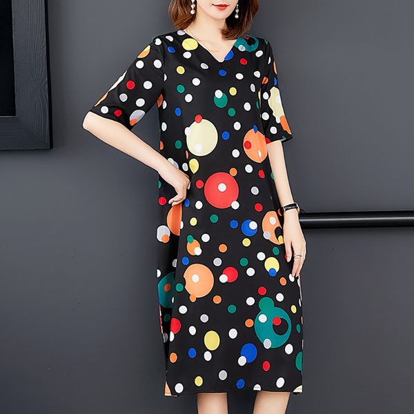 

new polka dot dress women summer casual bodycon party dresses elegant faux silk club dress a line loose dresses women, Black;gray