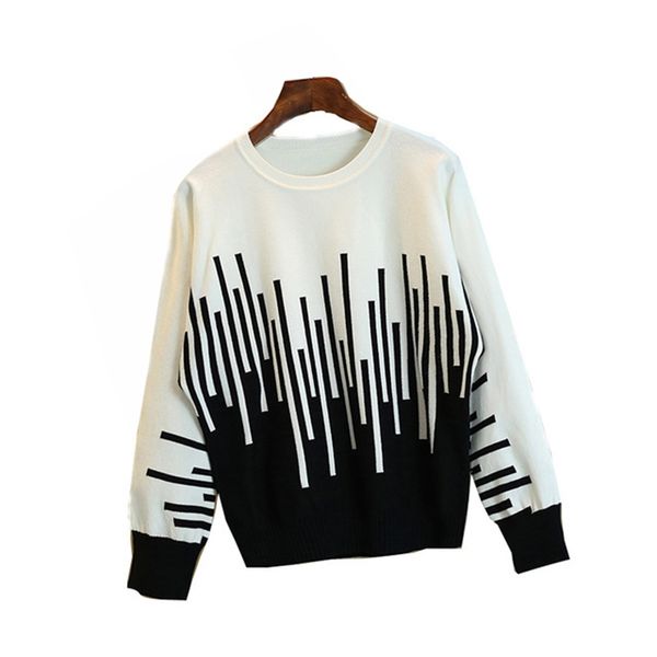 

rlyaeiz fashion sweater women knitwear 2019 autumn color patchwork knitting pullover women casual striped sweaters pull femme, White;black