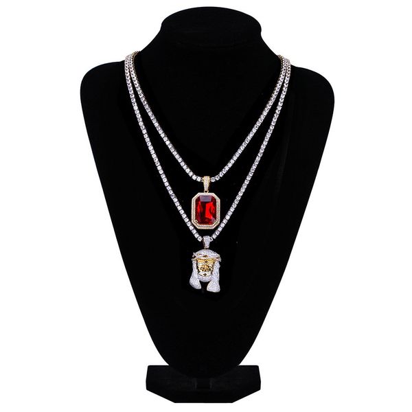 

hip hop jesus christ ruby necklace combination necklace new european and american style diamond necklace, Silver