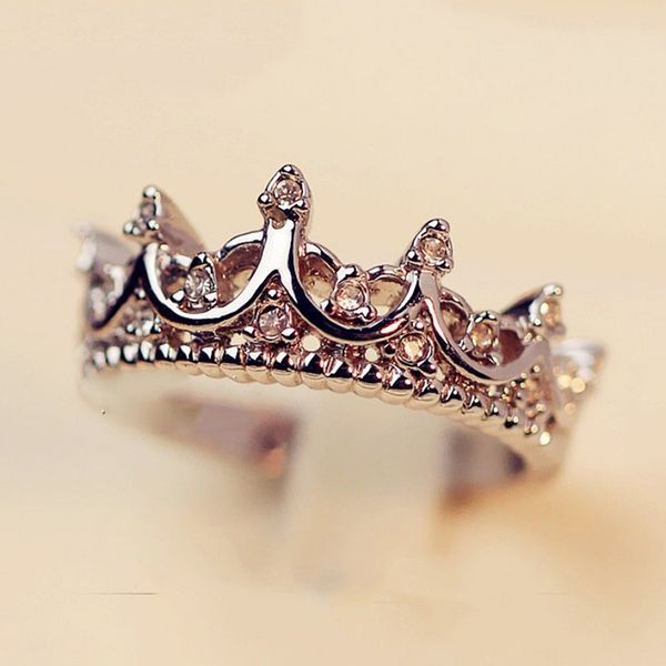 

vintage silver crystal drill hollow crown shaped queen temperament rings for woman personality wedding engagement gifts, Slivery;golden