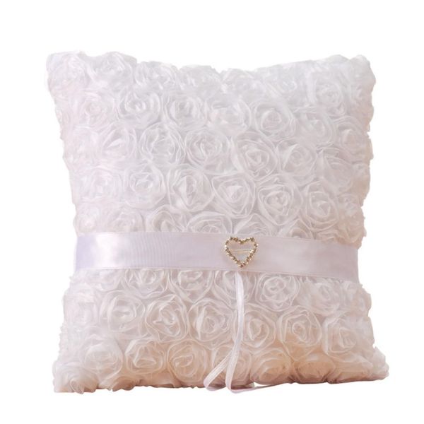 

bride to be wedding ring pillow for wedding decoration 20x20cm rose heart rhinestones satin bridal cushion with ribbons