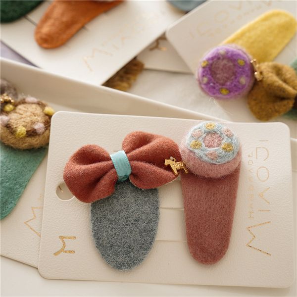 

autumn and winter new style woolen children barrettes girls baby sweet cute side clip donuts bow bb clip accessories, Brown