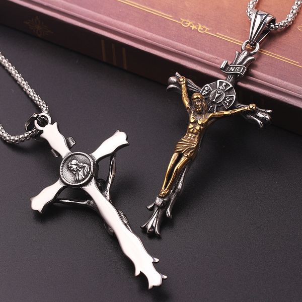 

fashion soldier jesus cross pendant necklace 60cm chain gold silver color necklaces for women men christian drop shipping