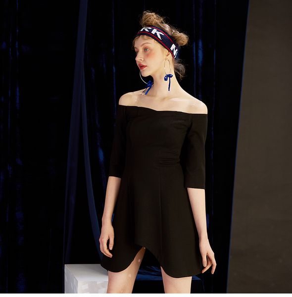 

off-shoulder short sleeve hem slit skirt party dress little black dresses black a-line dress suit skirt slim fit bottoming skirts, White;black