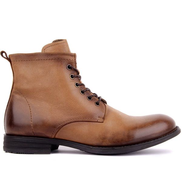 

sail lakers-light brown leather zipper male boots, Black