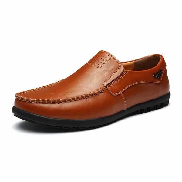 

2020 men casual shoes breathable genuine leather mens loafers slip on waterproof shoes black large size 46