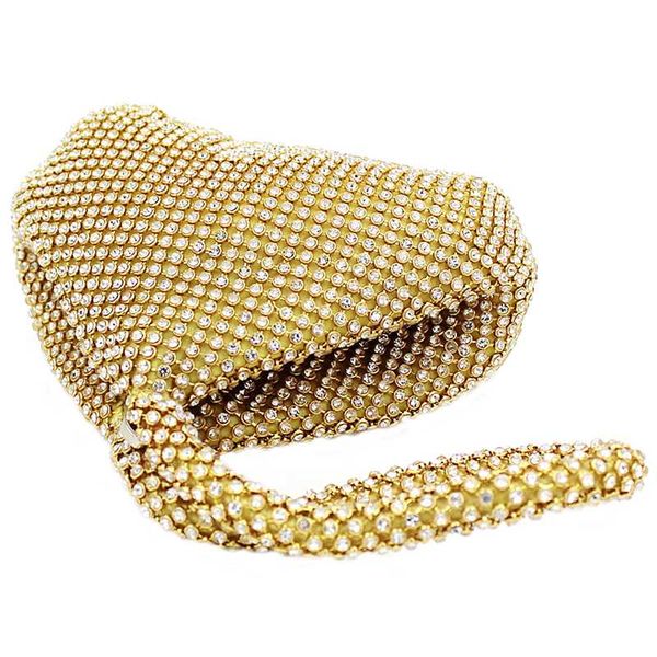 

womens fashion full drill triangle evening bags gold