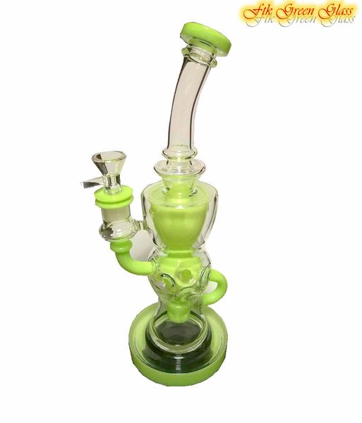 2020 EUA FTK importados bongs de vidro grosso verde claro torus e cachimbos de água Klein fumar Fab egg Holes 14,4mm joint hitman bolha bong bongo