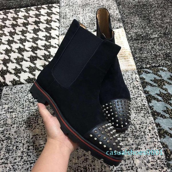 

red bottom ankle boots for men spikes toe luxury designer footwear slip on booties outdoor party wedding loafers ac01, Black