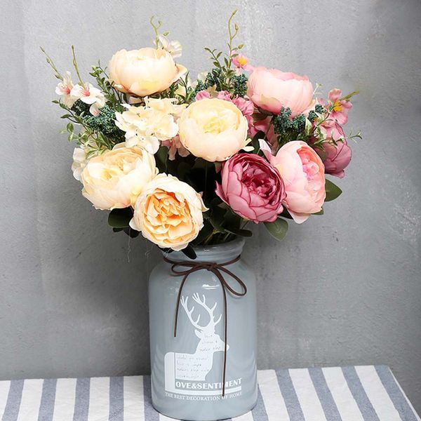 

12 heads artificial flowers peony vivid flores real touch fake silk flower wedding bridal holding wreath bouquet home decoration