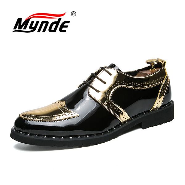 

mynde oxford shoes men brogues shoes lace-up bullock business dress leather men plus size 38-48, Black