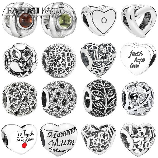 

fahmi 100%925 sterling silver 2019 new heart shape & round girl charm beaded original ladies wedding fashion jewelry diy bracelet, Black